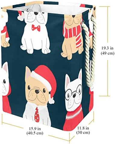 Indicador fofo French Bulldog Puppy Christmas Lavanderia grande cesto de roupas prejudiciais à prova d'água