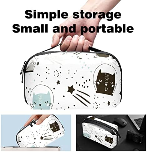 Organizador de eletrônicos, Space Cat Stars Padrão Small Travel Cable Organizador de transporte, bolsa de estojo