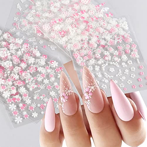 Flores adesivos de arte da unha 30pcs rosa cor de cerejeira branca flores de flor 3d adesivo