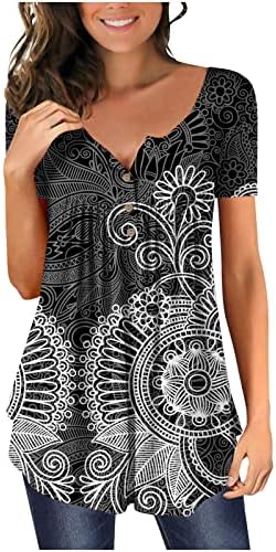 Mulheres Tunic Tops 2023 Summer Casual Casual Camisetas de Manga Casual Camisetas Floral Caminhadas Blushs Trendy