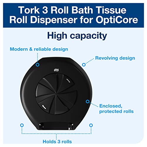 Tork Opticore 3-roll Paper Roll Dispenser Black T11, alta capacidade, 565828