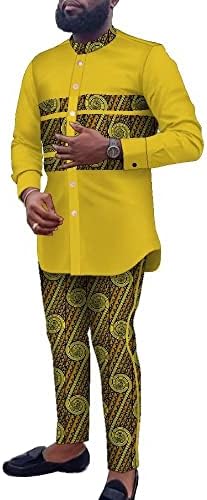 Uounut africano manga longa Men calças conjuntos de plus size masculino africano Casual Dashiki Camisa