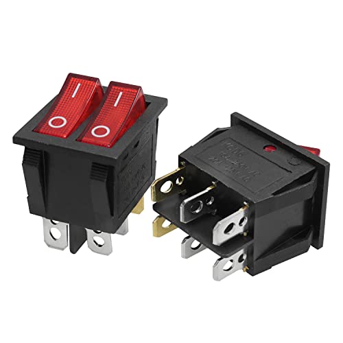 ZZLZX 2PCS Double Red Light 6 PIN SPST ON / OFF ROGHER BOOK ROGHER AC20A / 125V, 16A / 250V SPST