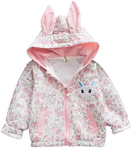 Famuka Baby Girls Jacket Capeled Pattern Pattern Coat Rabbit Style Windbreaker para Primavera/Autumn