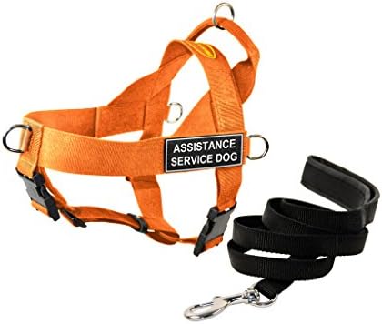 Dean & Tyler DT Universal No Pull Dog Harness com assistência de cães de serviço e coleira, laranja, x-large