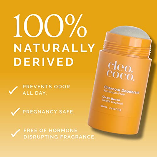 Cleo+desodorizante natural de coco para mulheres e homens, livre de alumínio com óleo de coco, carvão