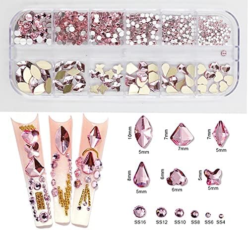 N/A 12 Armazy Box Multi Size AB/Hotfix colorido Rhinestones Crystal Diamond Gems 3D Glitter Nail Art Decorações