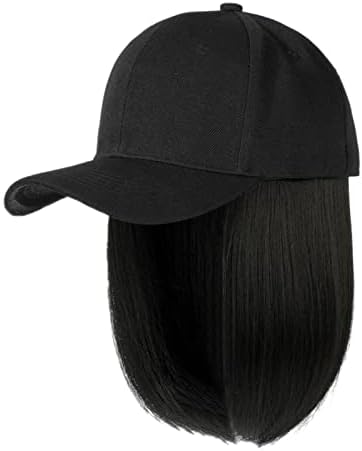 Chapéu de sol para mulheres boné de beisebol com extensões de cabelo reto curto penteado bob removível