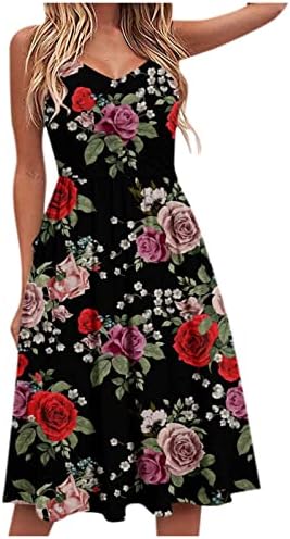 Vestidos de verão adhowbew para mulheres 2023 Moda Floral Print Beach Dress Cute V Neck A Line Slip
