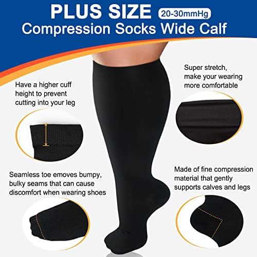 DIU Life Plus Size Meias de compressão para mulheres e homens 20-30 mmhg de joelho de bezerro extra largo