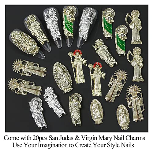 20pcs San Judas Nail Charm, Virgin Mary Nail Charms, San Judas Tadeo Charms para acrílico Nails,