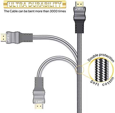 Jyft HDMI Cable 3.3feet HDMI 2.1 com cordão trançado, vídeo 8k @ 60HZ Ultra HD, Ethernet e Return