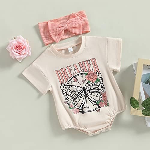 Recém -nascidos bebês menina curta manga curta Roda Butterfly Rose Print Bodysuit Summer Roupos de