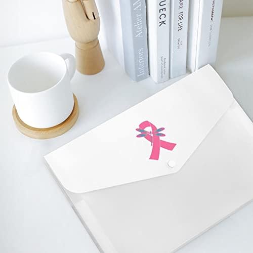 Fita de câncer de mama Rosa Dragonfly Pasta Saco de documentos com tamanho A4 Bolsa organizadora de arquivamento