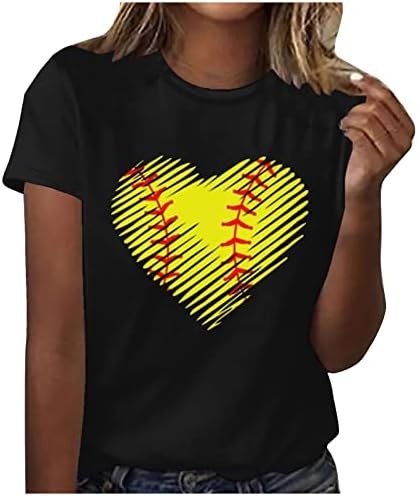 2023 Summer Tops Womens Love Heart Print Graphic T-Shirt Camisetas de Baseball de Manga Curta Tshirts