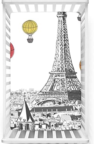 Folha de berço com tema de Paris, colchão de berço padrão folha de colchão macia e respirável