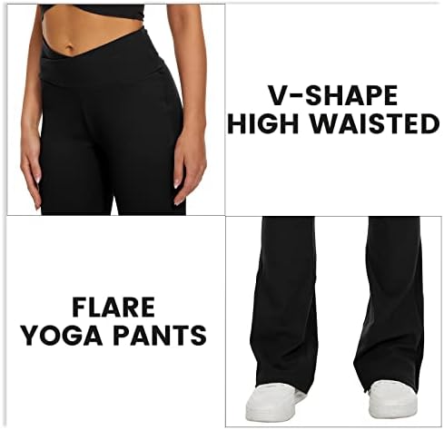 Calça de ioga preta feminina feminina, crossover com cintura alta leggings de bota de bota de cintura