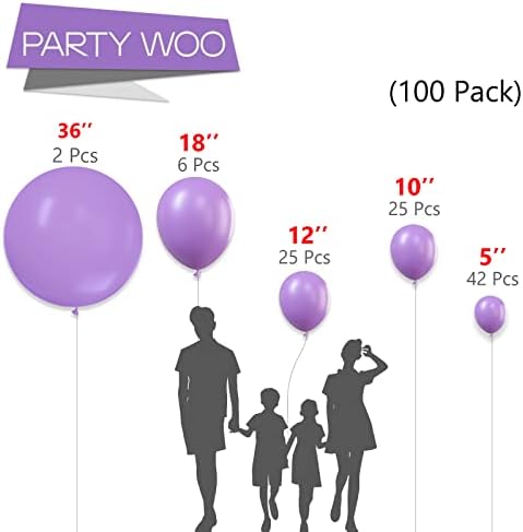Balões de partido lilás, 100 pcs pastel balões roxos pacote de tamanhos diferentes de 36 polegadas