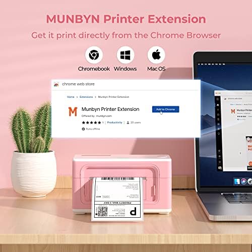 Munbyn Pink Label Impressora P941, Impressora de etiqueta de remessa para pacotes de remessa e pequenas empresas,