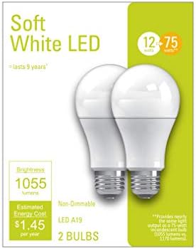Iluminação GE 32590 Lâmpada Branca Mole A19 LED 12, Base média de 1055 lúmen, 2-pacote, 2 peças