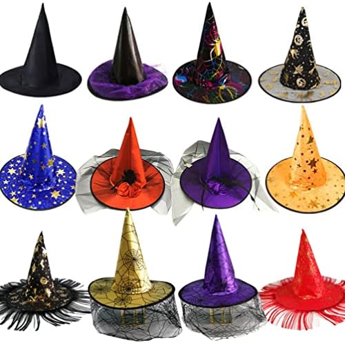 AMOSFUN HALLOWEEN Witch Hat Decoration Rose Mesh Mesh Witch Hats Masquerade Festive Party Halloween Supplies