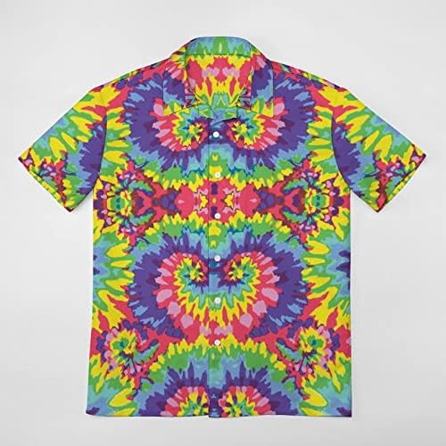 TIY Dye corante colorido abstrato casual de manga curta botão para baixo de camisa de camisa de camisa