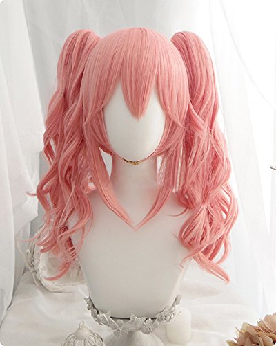 mágica acgn lolita peruca rosa com dois cabelos de clipe para mulheres peruca de Halloween