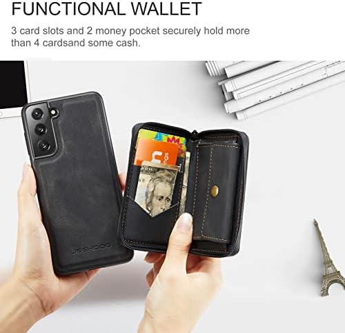 Caixa de carteira destacável para o Samsung Galaxy S21, capa do telefone à prova de choques de couro,