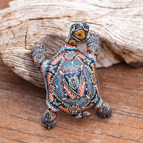 Escultura de tartaruga de argila de polímero multicolor da novica, tartaruga decorativa '