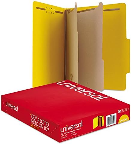 Pastas de classificação universal de prensa, letra, seis seções, amarelo, 10/caixa