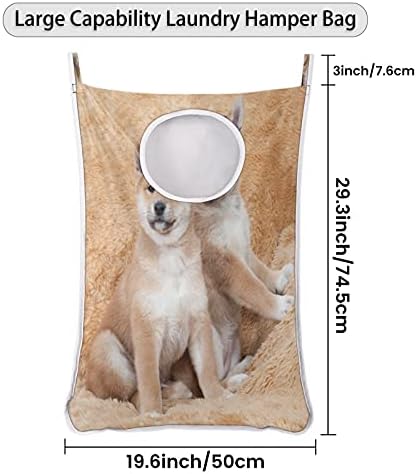 Lindo para cão de animal pendurado na roupa de lavanderia, sobre a porta de lavanderia, bolsa de armazenamento