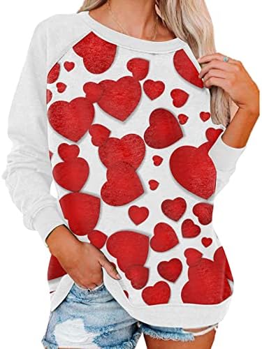 Womens Love Heart Sweatshirt Gráfico de manga longa Love Letra de coração Impressão Sorto de moletom Tops Blouse
