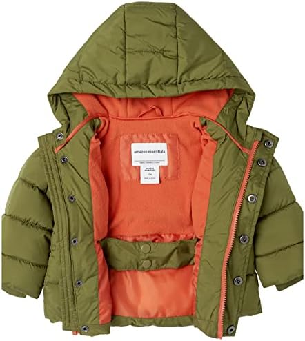 Essentials Bebies, crianças pequenas e jaqueta de puffer com capuz para o peso pesado dos meninos