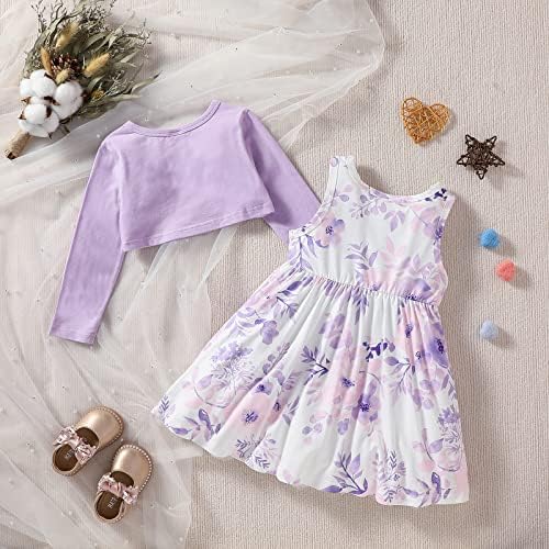 Damohony Toddler Baby Girls Dress and Cardigan Floral Dress e Bolero Shrug Spring Dress Summer Dress Conjunto de 18 meses a 6 anos