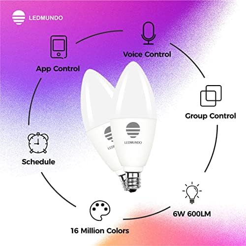 Lâmpadas inteligentes, luz branca 2700k -6500k 600lm - 6W lâmpada de candelabra LED E12 Base