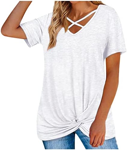 Tripulação de algodão de manga curta De profundidade V Camiseta básica de blusa de brunch para feminino camiseta