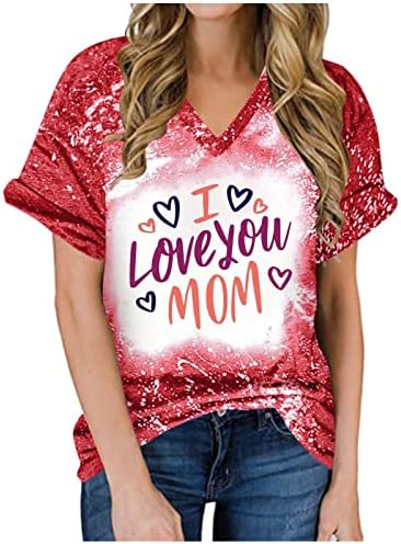 Eu te amo mamãe t-shirt de tinta para mulheres casual v pescoço camisetas branqueadas letra impressão mamã