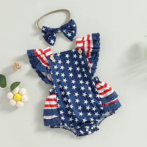 Urmark 4 de julho, roupas de menina bolhas vestido de mangueira de bandeira americana semie com mangas de