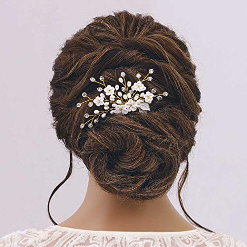 Aiooee Bridal Hair Hair Combs Strass Pérola Pérola Peda de ouro Folhas florais