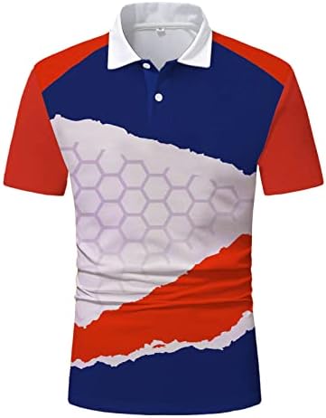HDDK Mens Golf Polo Camisetas, Summer Stripe Patchwork Tops Tops de manga curta Slim Fit Casual Button Tennis