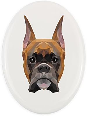 Boxer, placa de cerâmica de lápide com uma imagem de um cachorro, geométrico