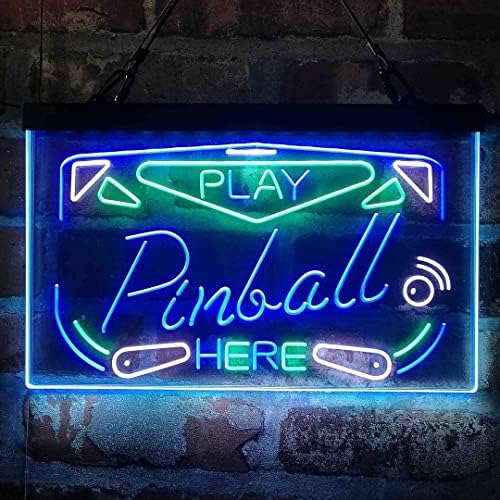 Jogue Pinball aqui Sala de jogo Tri-Color LED NEON SIGN BRANCO E VERDE E AZUL 17,7 x 13,6 polegadas