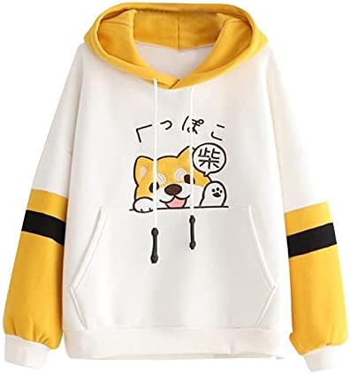 Cute Corgi Graphic Sweatshirt para Mulheres de manga longa Tops de cartoon capuzes Teens Girls Casual Pullover