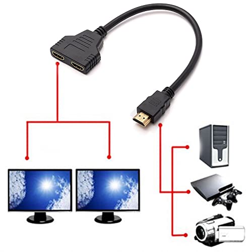 Sireg HDMI Splitter 1 em 2 Cabo de adaptador - HDMI macho para duplo HDMI fêmea 1 a 2 via para HDMI HD, LED, LCD,