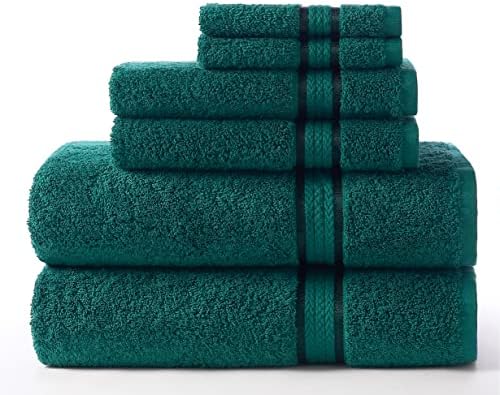 Casco de algodão Ultra macio de 6 peças de toalhas - 2 toalhas de banho grandes de grandes dimensões, 2 toalhas