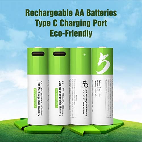 Bateria de TEMibatt USB AA, Baterias recarregáveis ​​de 1,5V / 2600MWH lítio AA, mais de 1000 ciclos,