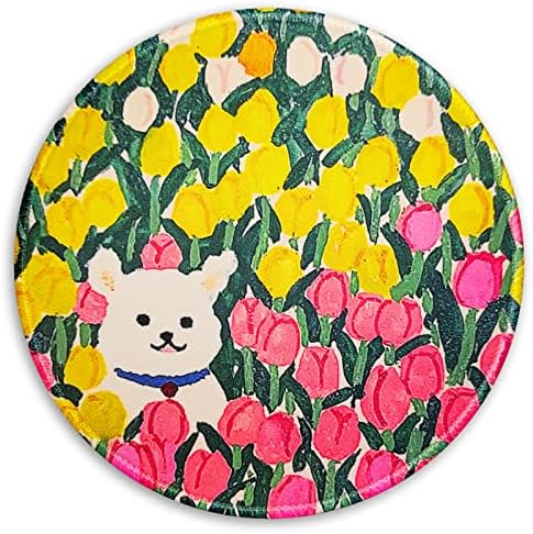 Vividyuxi Art Mouse pad, pintura original tulipe Funny Dog Mouse Pad ， fofo mousepad redondo, bordas costuradas,