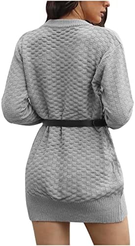 Vestido de suéter feminino oplxuo casual colheitecho de manga comprida waffle malha de malha de malha