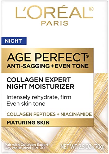 L'Oreal Paris Age Perfect Perfect Colágen Expert Anti-envelhecimento Hidratante da noite, até tom, reidratar e amadurecer a pele, 2,5 oz