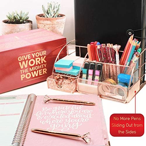 Office Todo -Poderoso Organizador de Mesa de Ouro Rosal para Mulheres: Exclusivo Greante 6 em 1 em Mesh Metal